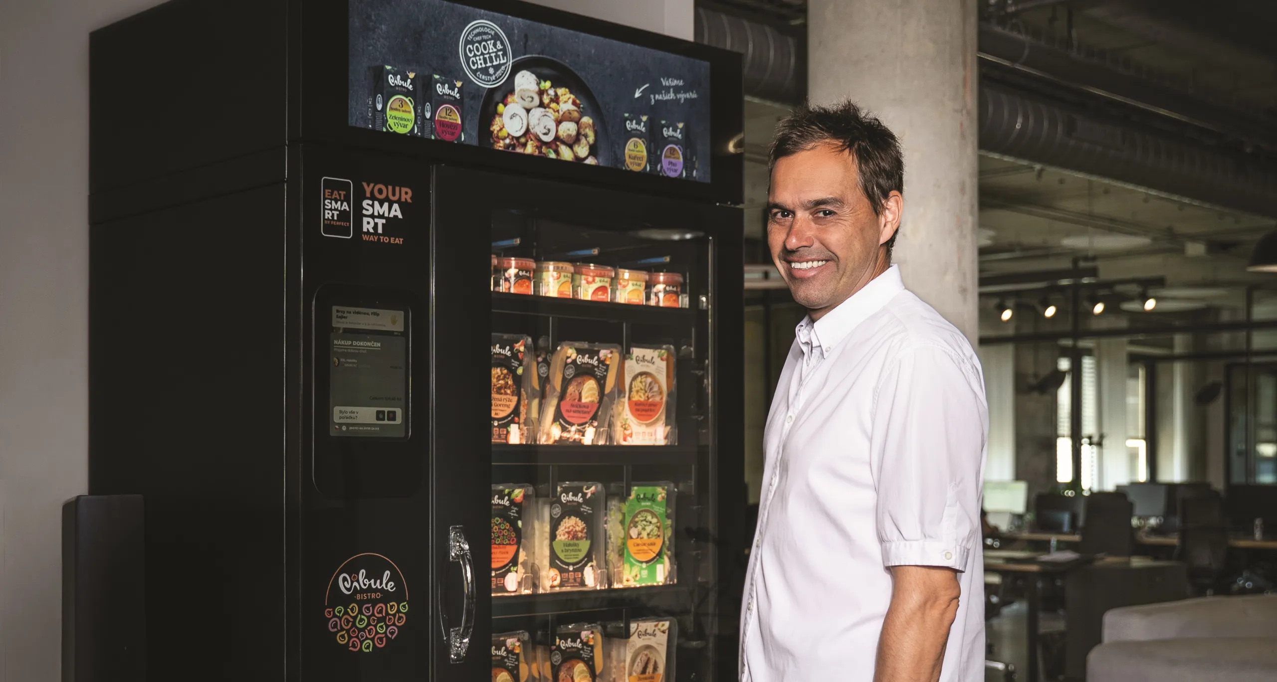 Filip Sajler with Innovation Lab smart fridge
