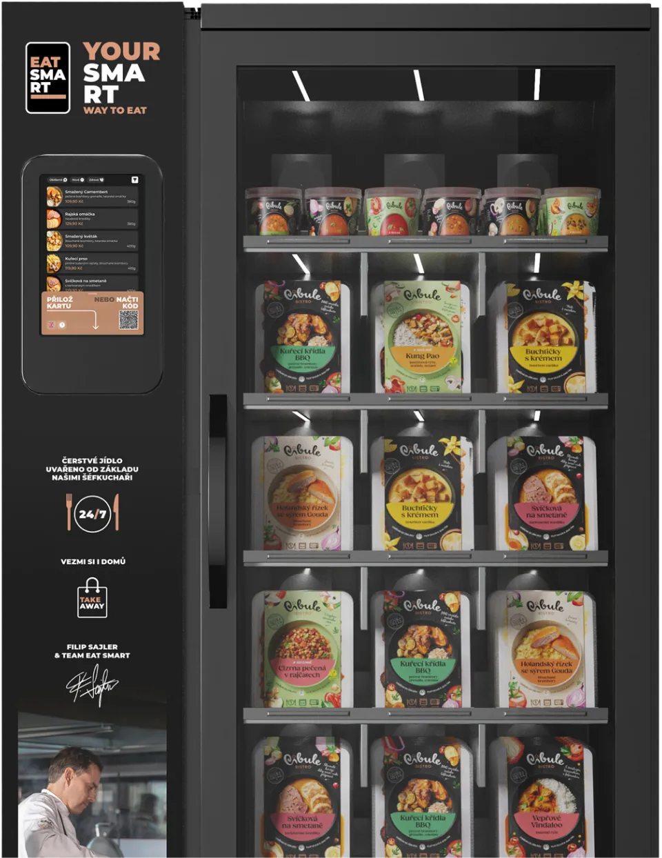 Smart fridge detail with touch display and product selection